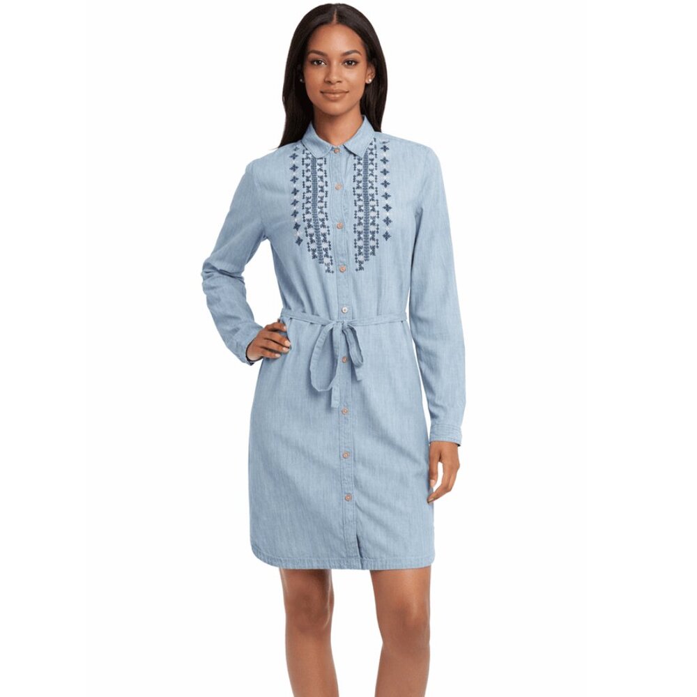 Abercrombie & Fitch Women's Small Tall Chambray Shirt Dress Embroidered Cotton